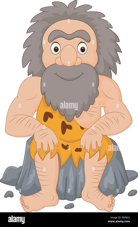 Cartoon Happy Caveman Sitting Stock Vector Image And Art Alamy
