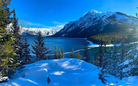 1920x1080px 1080p Free Download Lake Minnewanka Alberta Snow