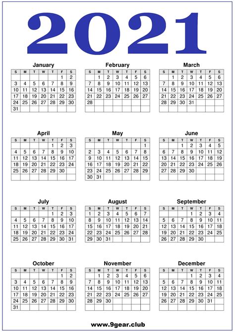 2021 Calendar Printable United States Printable Calendars Free