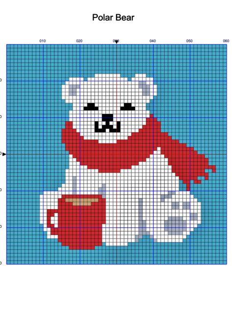 a cross stitch pattern with a teddy bear holding a cup