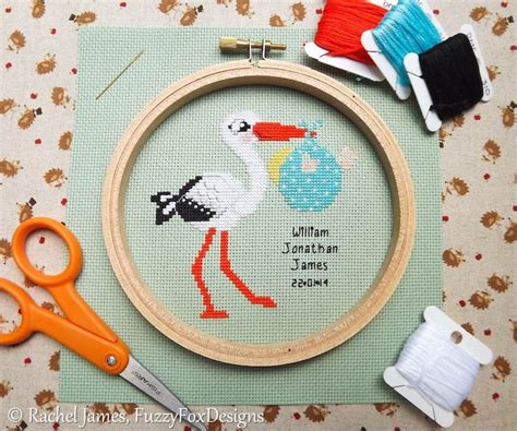 Stork And Baby Cross Stitch Pattern Pdf Personalised Newborn Etsy