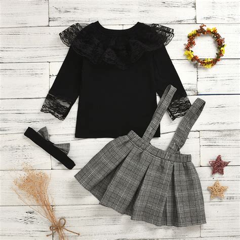 2020 New Spring Girl Black Lace Shirt Plaid Jumper Skirt Bow Tie 3