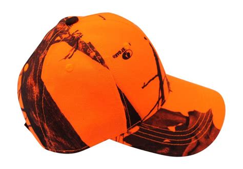 Mossy Oak Blaze Orange Camo Hat Cap Mid High Crown Sweatband Curved