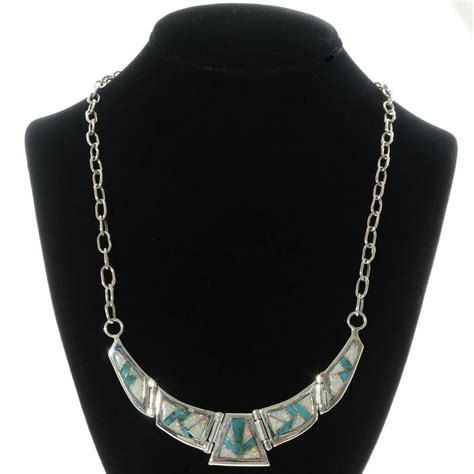 Inlaid Turquoise Opal Necklace Hinged Sterling Link Design Opal