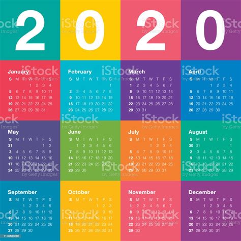 Year 2020 Calendar Vector Design Template Stock Illustration Download