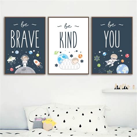 Gohipang Space Themed Nursery Wall Art Prints Be Brave Be Kind Quotes
