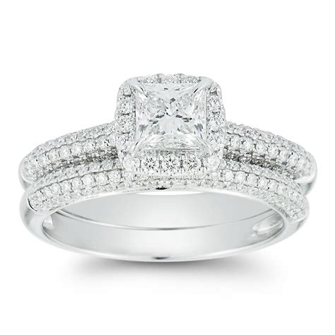 140ctw Princess And Round Brilliant Cut Diamond Wedding Ring Set 18ct