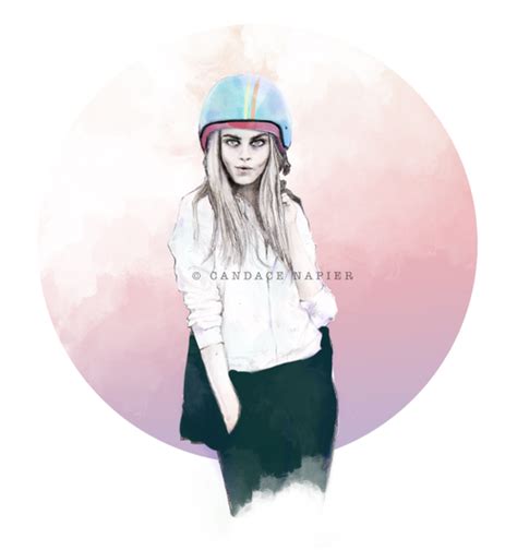 Cara Delevingne With Turquoise Motorcycle Helmet Fashion Illustrations