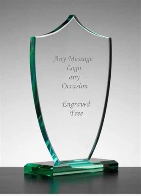 Personalised Engraved Jade Glass Shield Trophy Award Employee Of The