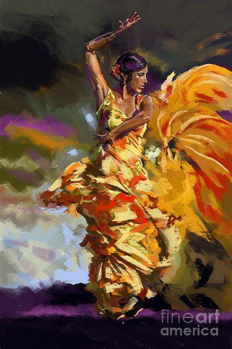 Flamenco Dancing Yellow Painting By Tim Gilliland Pixels