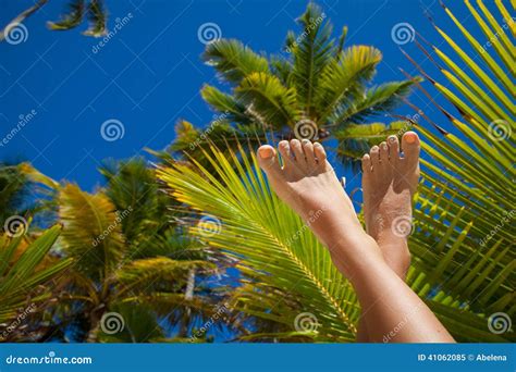 Woman S Beauty Legs With Fashion Pedicure At Beach Stock Image Image