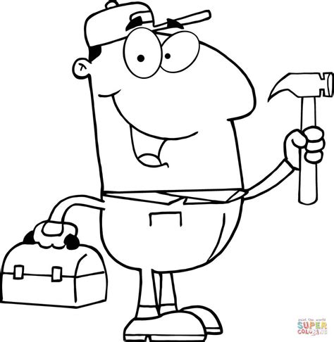 Its functions are very diverse, and often jobs coloring pages to paint colorful images on the internet for free. Construction Worker With Hammer And Tool Box Coloring Page ...