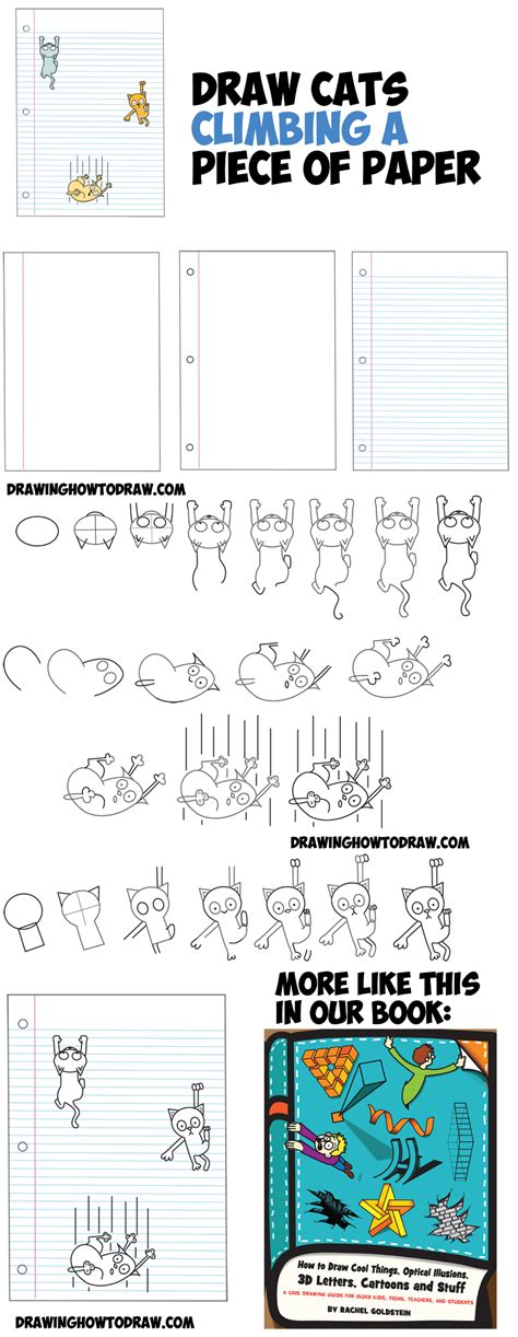 This can only be done if instead of drawing with pencil and paper you are using a program to make more specialized drawings. How to Draw Cartoon Cats Climbing Lined Paper 3D Optical ...