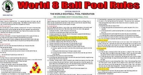 The goal of the player in his turn is to pocket his balls on the pockets. Other Snooker & Pool - Official World 8 Ball Pool Rules ...