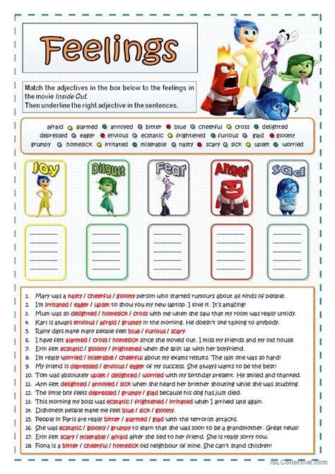 Inside Out Feelings And Emotions English Esl Worksheets Pdf And Doc