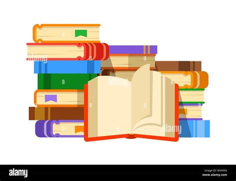 Stack Of Books With Open Book Vector Flat Illustration Concept Of