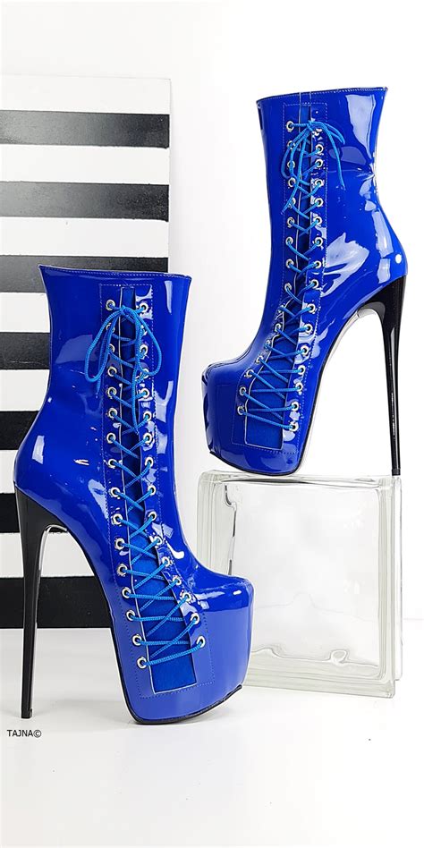 saxe blue gloss corset high heel boots tajna shoes