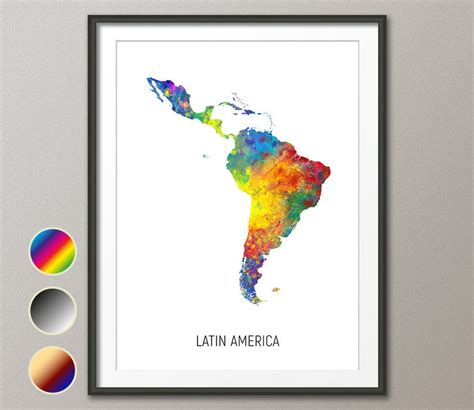 Latin America Map Watercolour Art Print Poster Colour Black Etsy