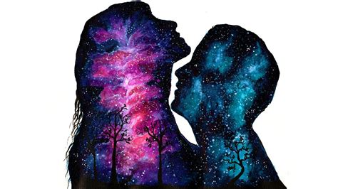 Galaxy Love Double Exposure Speed Painting Watercolor And Gouache