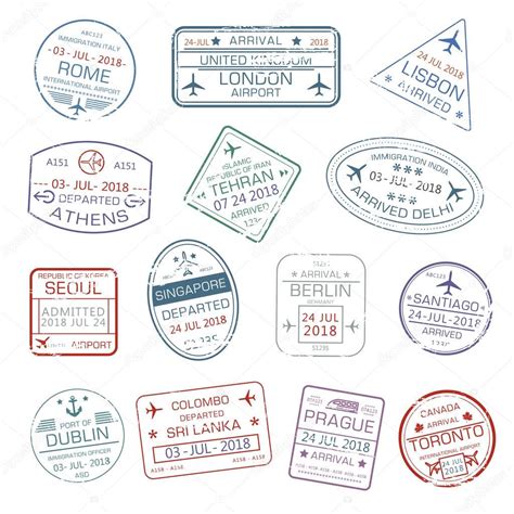 Iconos Vectoriales De Los Sellos De Pasaportes De Viaje Mundial 2022