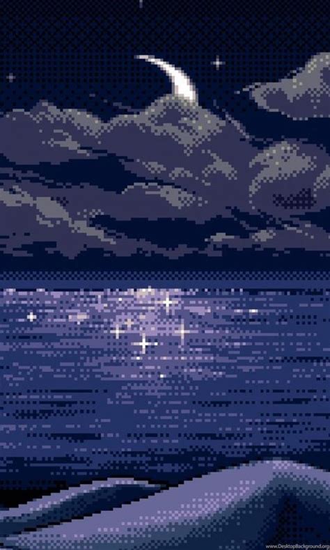 Clouds Night Moon Pixel Art Lakes Wallpapers Desktop Background