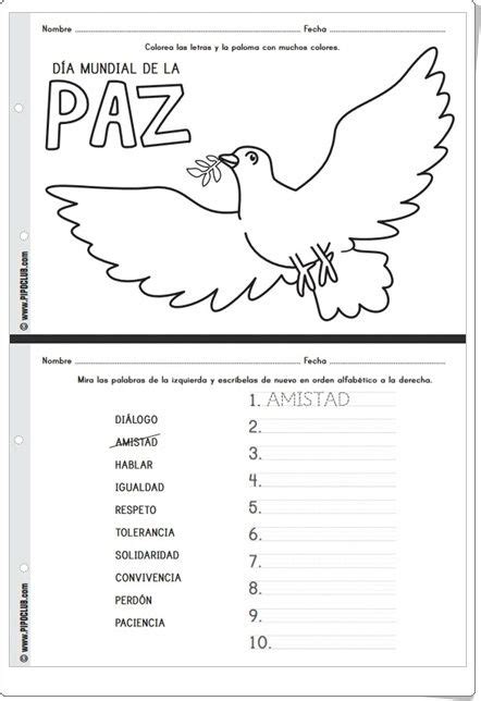 A los niños les encanta ver y tocar muñecos y juguetes (o materiales creados por ti), es una de las actividades para niños de 1 a 2 años que más les gusta. "Día Mundial de la Paz" (Fichas de Educación Primaria). Pipoclub.com. | Dia de la paz, Paz ...