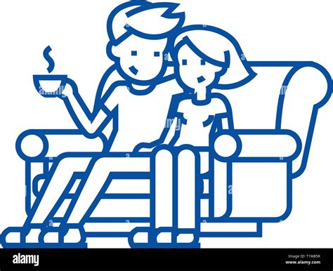 un hombre y una mujer sentados en el sofá en casa line icono concepto un hombre y una mujer