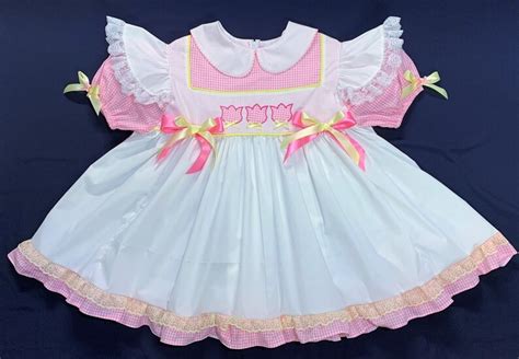 Adult Baby Sissy Littles Abdl Pink Tulip Gingham Dress And Etsy