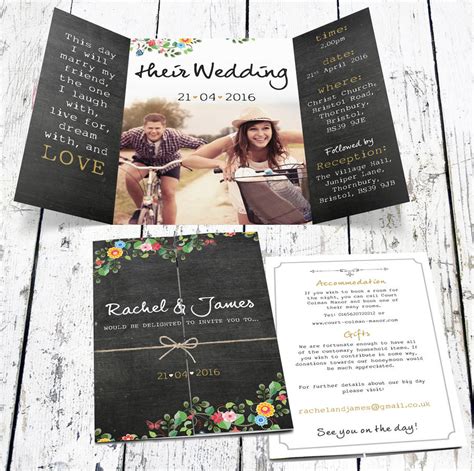 Bespoke Floral Chalkboard Wedding Invitation With Photo By Violet