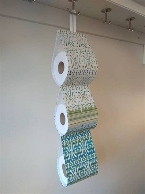 Fabric Storage Toilet Roll Holder At The Wall 3 Rolls Green Fabric
