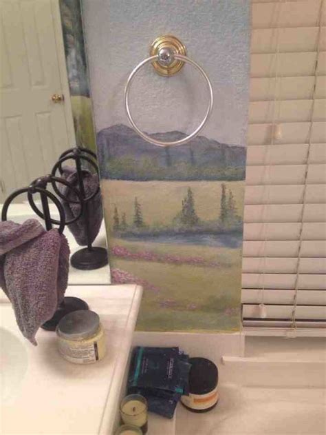 A gold frame will bring out the beautiful details around your mirror and along the trim of your shelves. Bathroom mural I just painted | Hometalk