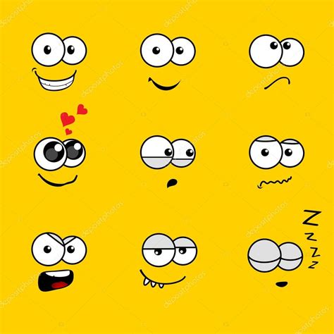 Caras De Dibujos Animados Con Varias Expresiones En El Fondo Amarillo