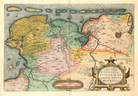 Old Antique Map Of Friesland By A Ortelius 1570 1601 Antique Maps Map Holland Map