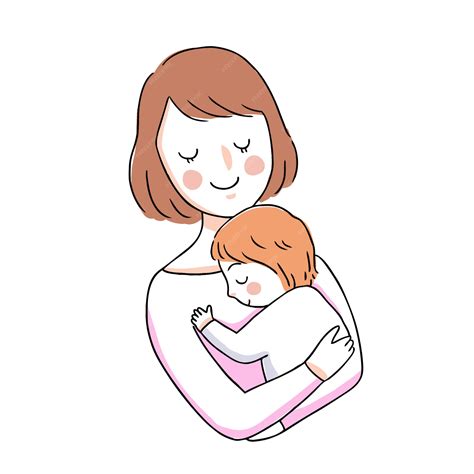 Dibujos Animados Linda Madre Y Bebé Abrazando Vector Premium