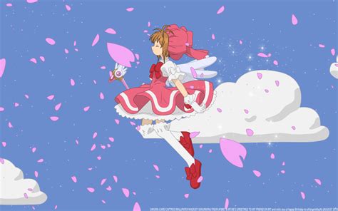 Card Captor Sakura Clouds Dress Kinomoto Sakura Petals Ribbons Wings