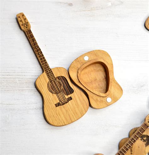 Guitar Pick Box With Engraved Pick Personalized Custom Wooden Etsy