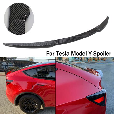 For Tesla Model Y Spoiler Glossy Carbon Fiber Pattern Performance Rear