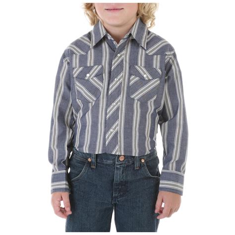 Wrangler Boys Long Sleeved Dress Western Stripe Shirt Blue Stripe