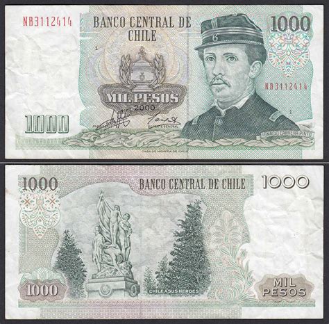 Chile 1000 Pesos Banknote 2000 Pick 154f Fvf Prefix Nb Block 1