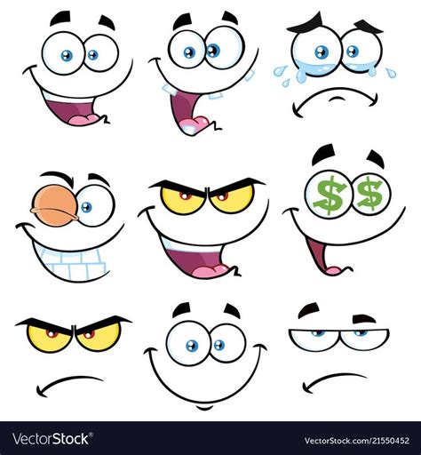 cartoon funny face with expression set 1 vector collection isolated on white download a f