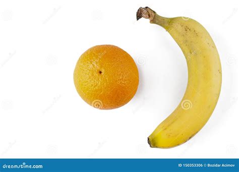 Banana And Oranges Isolated On A White Background Tropical Fruit Stock