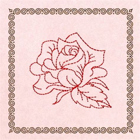 Free Redwork Rose 4x4 Art Embroidery Rose Embroidery Pattern