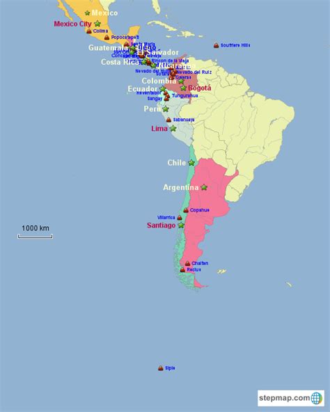 Stepmap Active Volcanoes Of Central And South America Landkarte Für