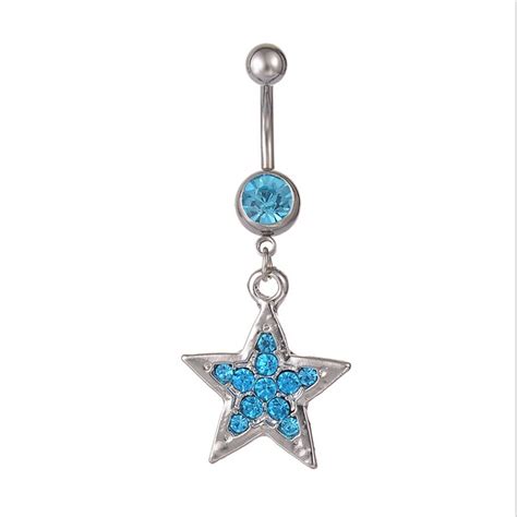 Surgical Steel Sexy Star Dangle Navel Rings Double Crystal Navel Bars Gold Silver Belly Button