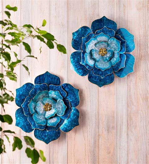 Our Handcrafted Blue Metal Flower Wall Art Adds A Splash Of Color To