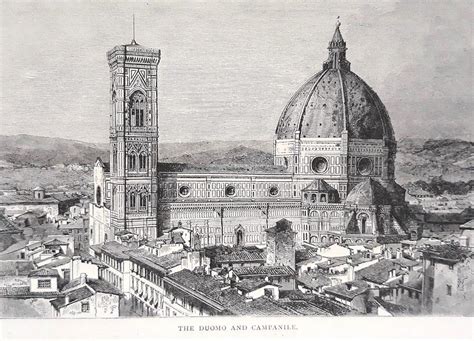 A View Of The Duomo And Campanile Florence Drawing By Antique Prints On