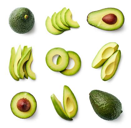 In this video find how avocado helps in skin care, weight management, and digestion. Set Of Fresh Whole And Sliced Avocado Stock Photo ...