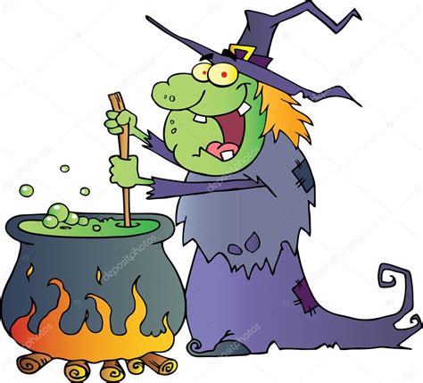 bruja fea de halloween preparando una poción fotografía de stock © hittoon 7276036 depositphotos
