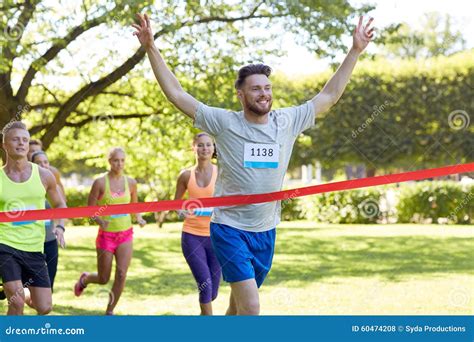 Happy Young Male Runner Winning On Race Finish Stock Photo Image Of 00e
