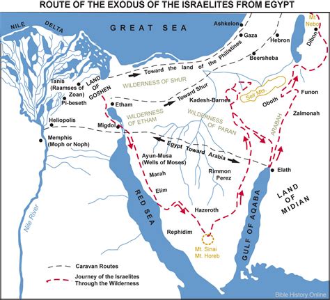 Map Of The Route Of The Exodus Of The Israelites From Egypt Bible History